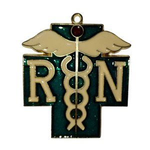 Vntg Handmade Stained Glass RN Nurse Medical  Suncatcher Ornament Nursing Gift